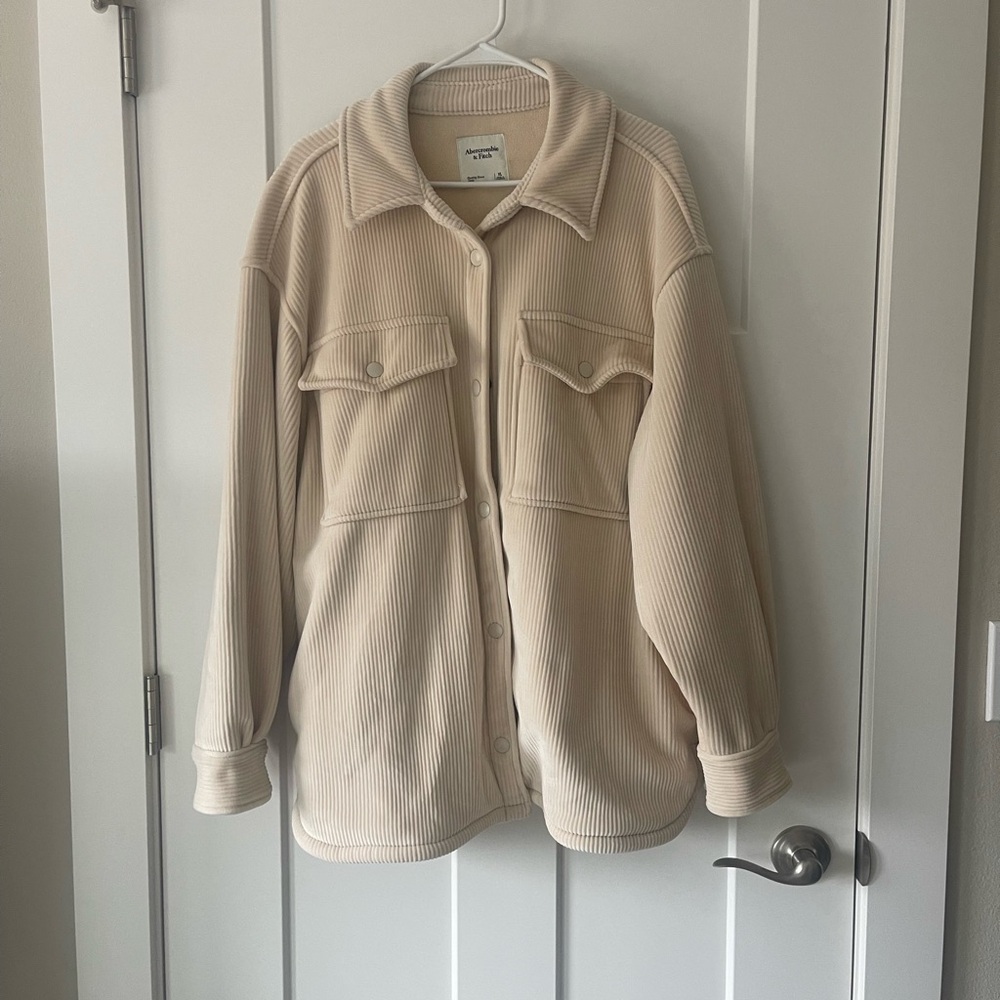 Cream Ribbed Women's Shacket